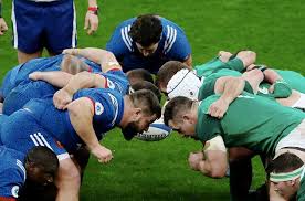 Rugby scrum in action